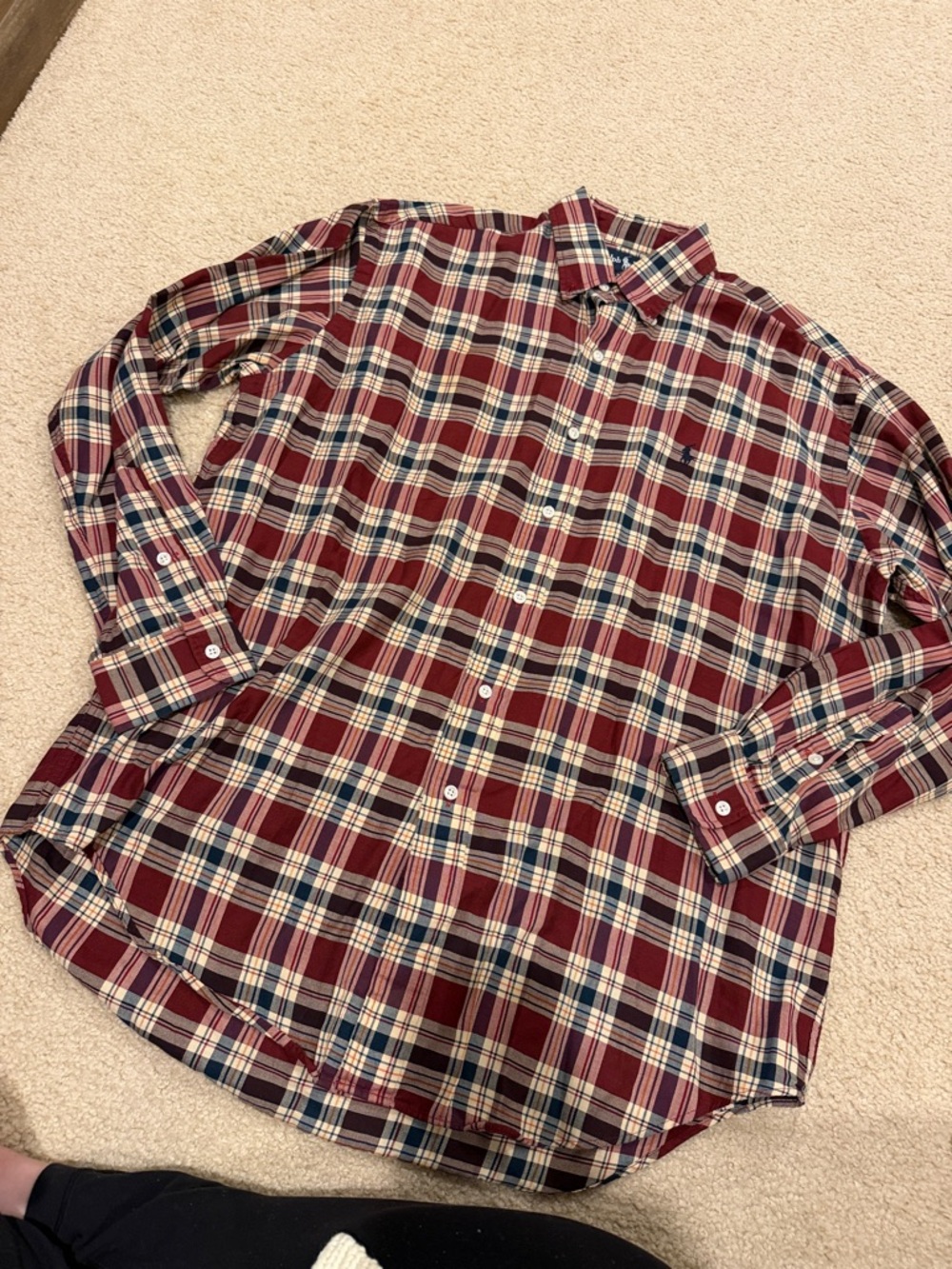 Ralph Lauren Burgundy, Navy & Cream Plaid Button-Down Shirt